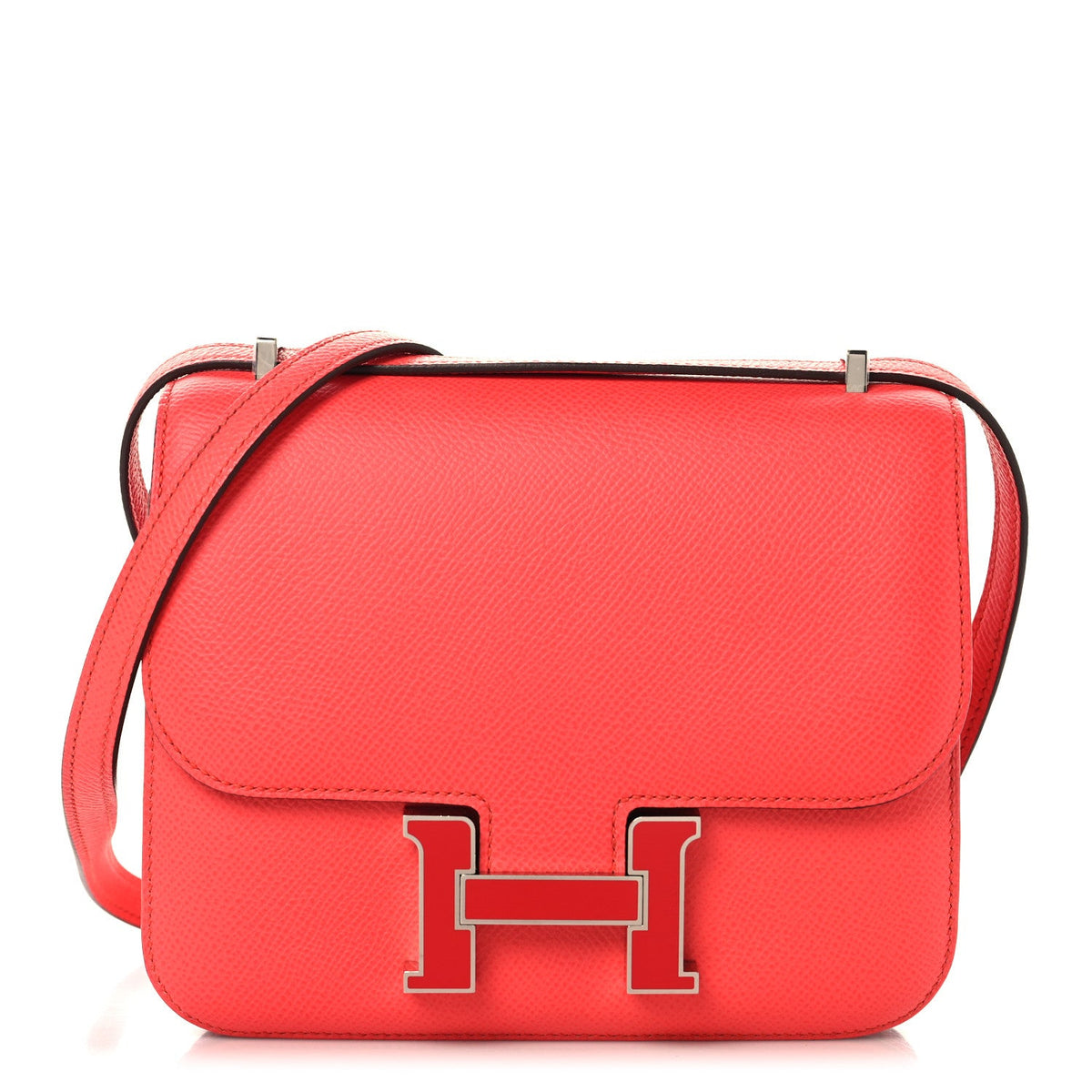 Hermes Mini Constance 18 Rose Texas Rouge De Coeur Epsom Red Enamel Hardware