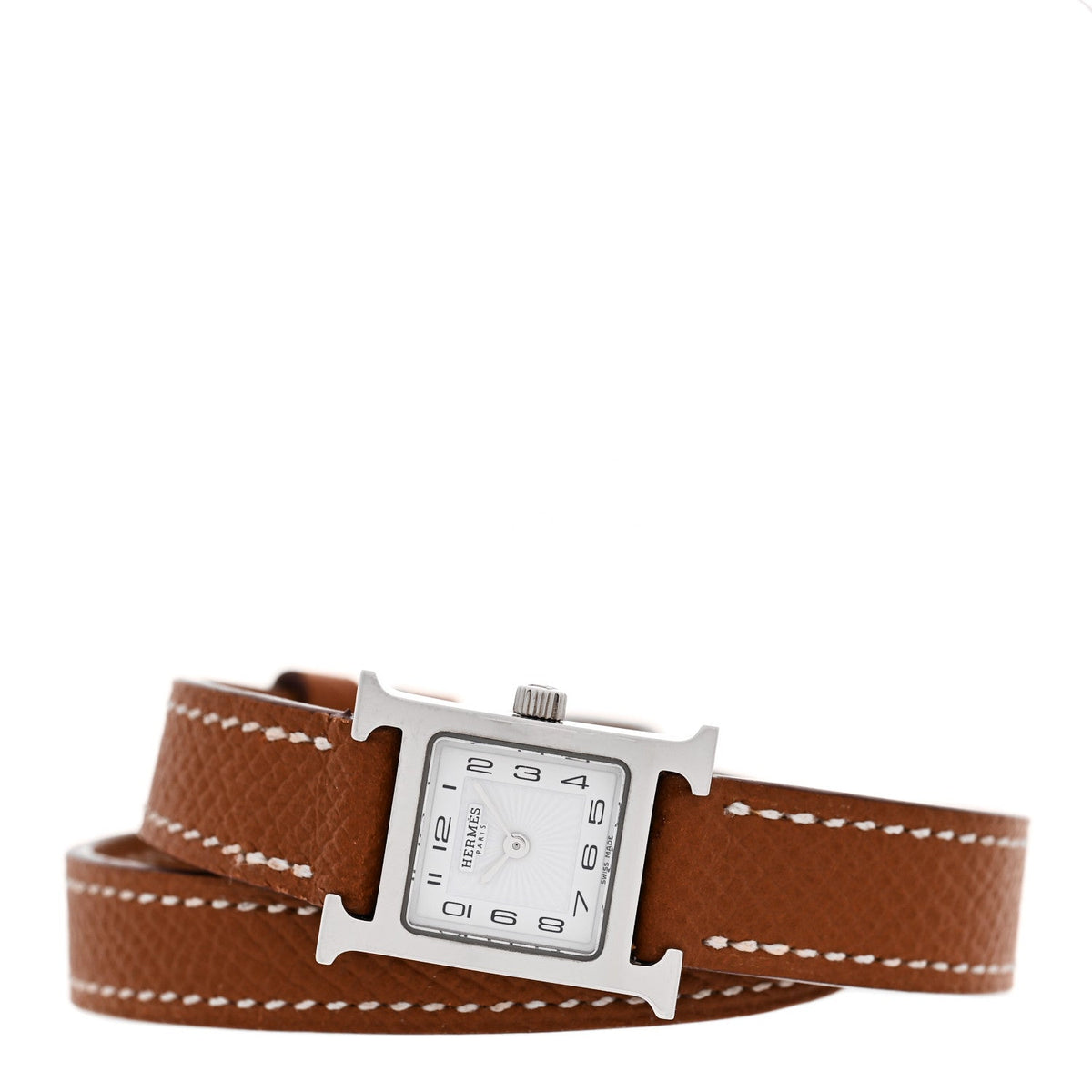 Hermes Heure H 21MM Quartz Watch Gold Epsom Stainless Steel