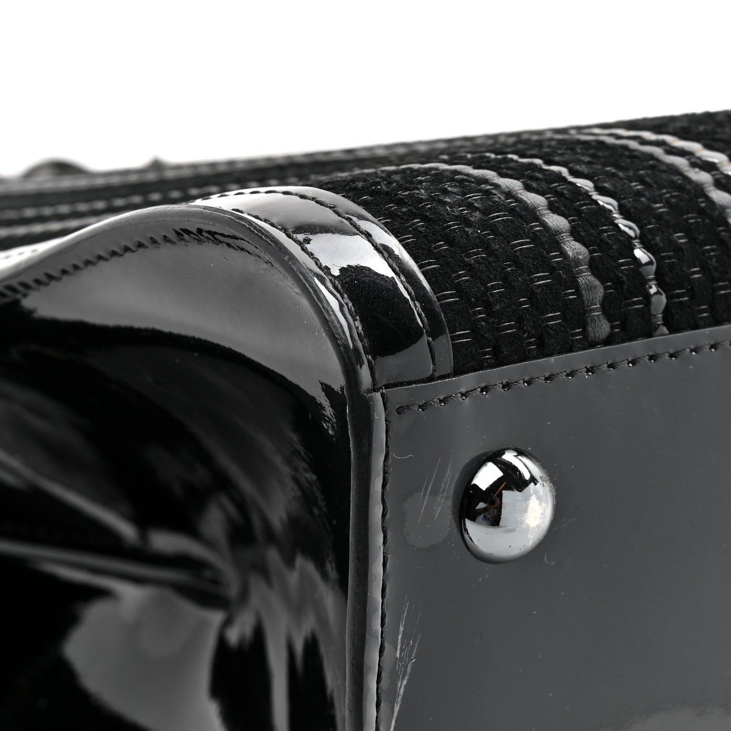 DELVAUX BRILLANT MM SHOULDER BAG BLACK CANVAS PATENT CALFSKIN BLACK HARDWARE