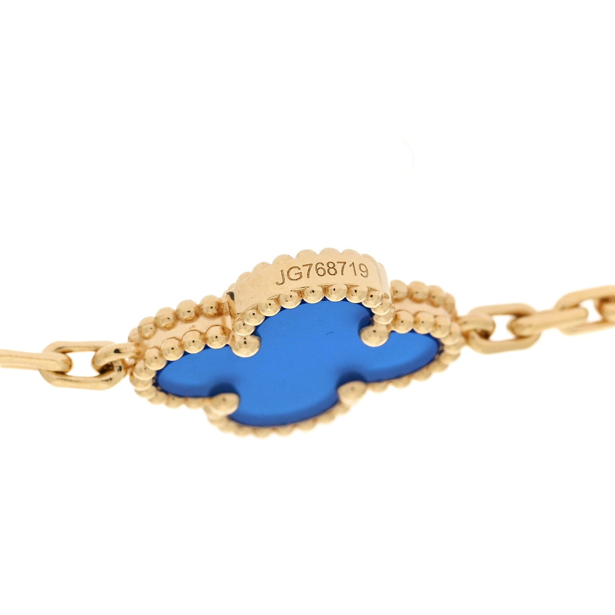 Van Cleef & Arpels Vintage Alhambra 10 Motifs Necklace Blue Agate 18K Yellow Gold