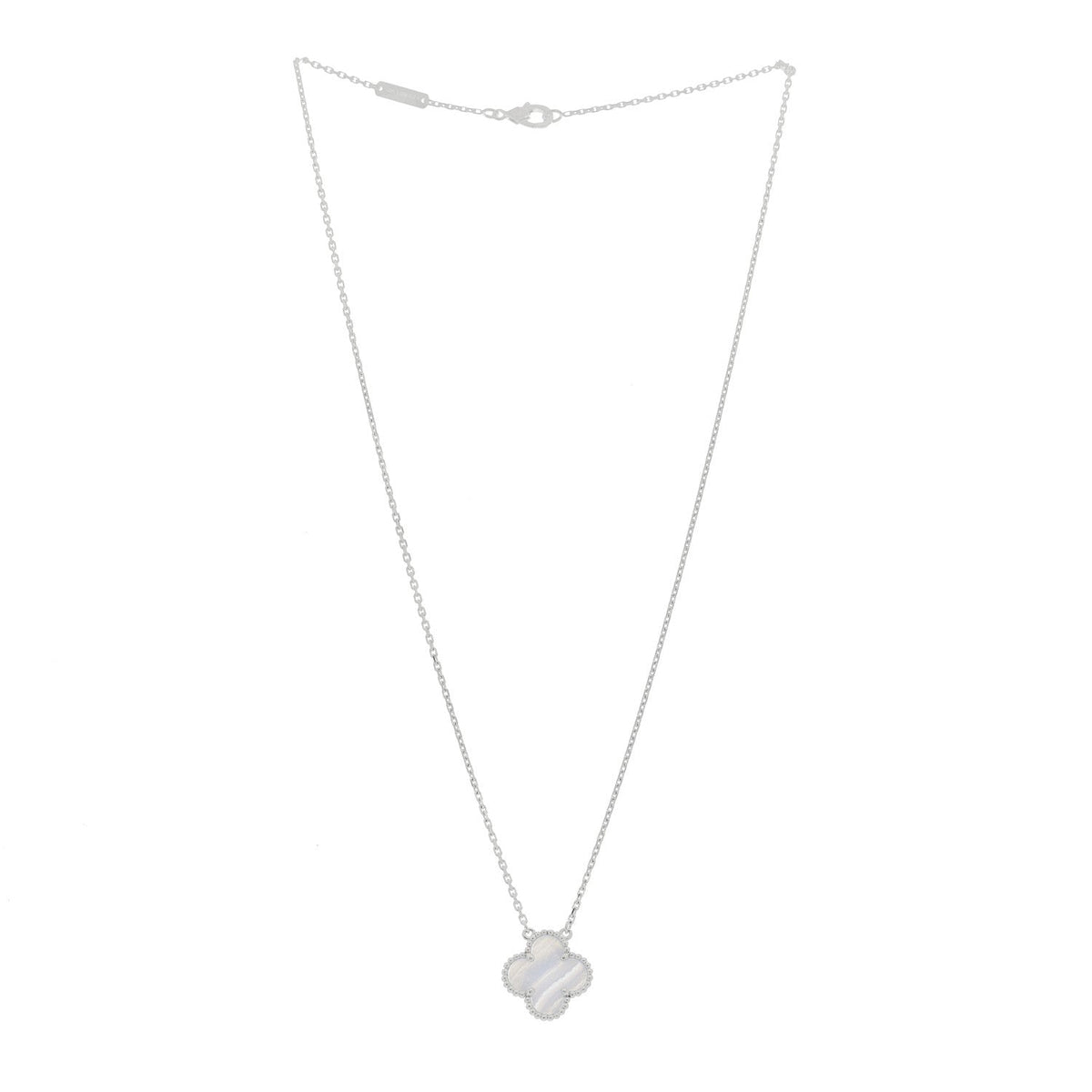 Van Cleef & Arpels Vintage Alhambra Pendant Necklace Chalcedony 18K White Gold