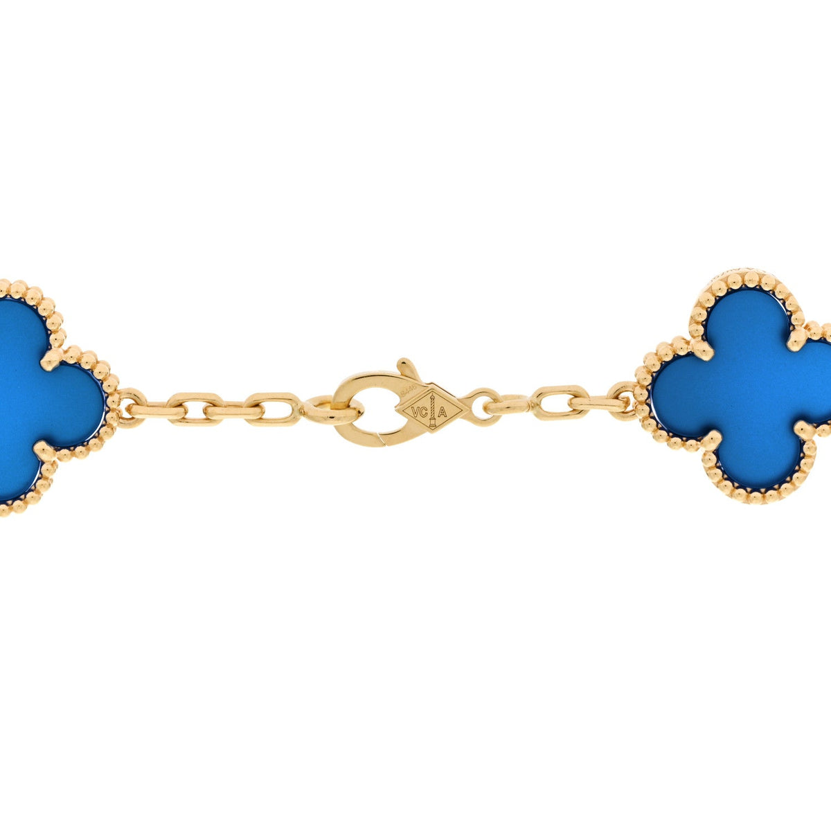Van Cleef & Arpels Vintage Alhambra 10 Motifs Necklace Blue Agate 18K Yellow Gold