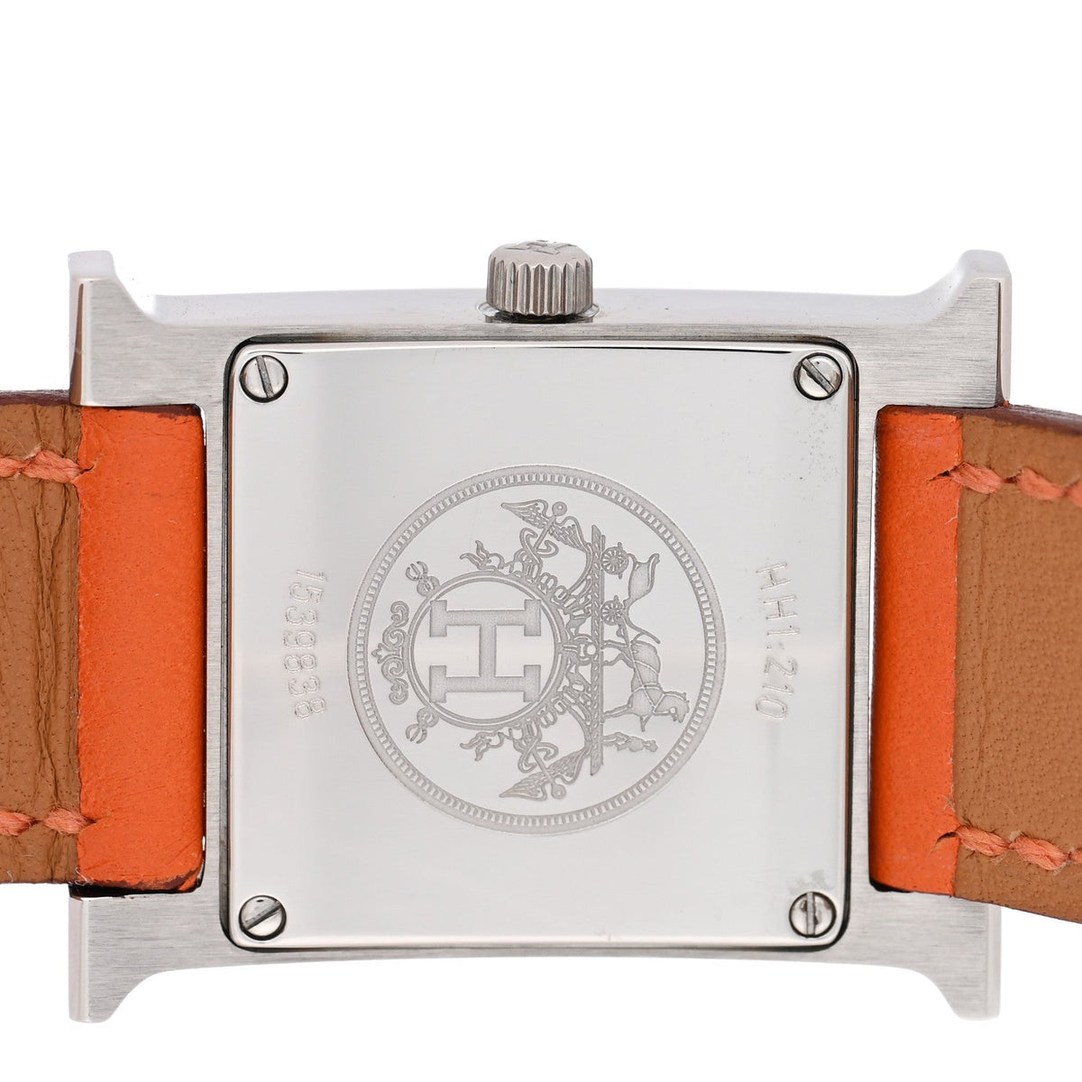 HERMES H WATCH 21mm STAINLESS STEEL ORANGE SWIFT