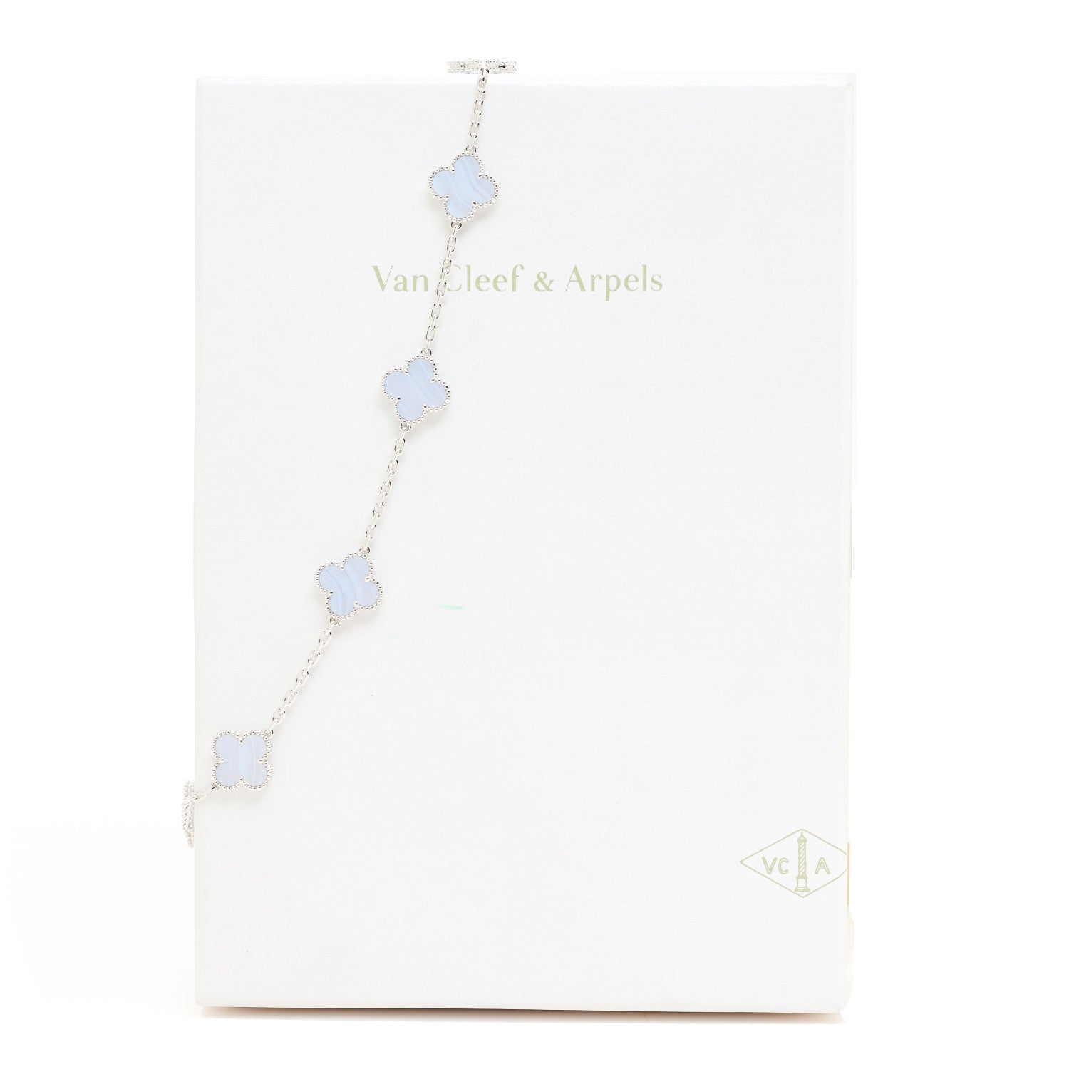 Van Cleef & Arpels 18K White Gold Chalcedony 10 Motif Vintage Alhambra Necklace