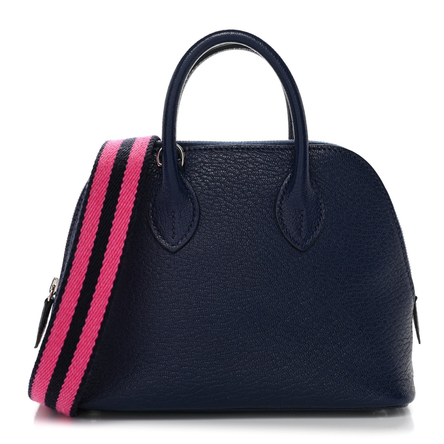 HERMES MINI BOLIDE 1923 BLEU SAPHIR ROSE SHOCKING CHEVRE MYSORE SILVER HARDWARE