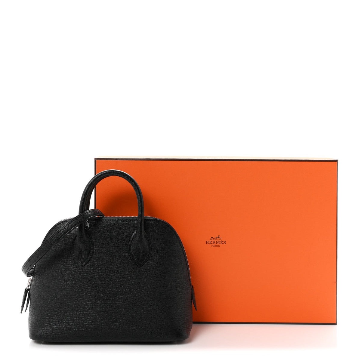 Hermès Mini Bolide 1923 Black Chèvre Mysore Silver Hardware