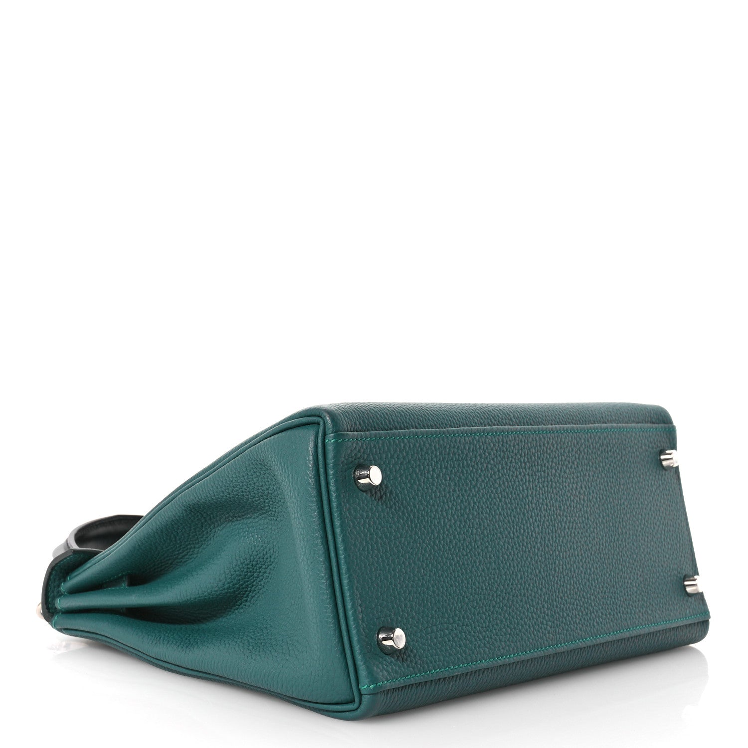 HERMES KELLY 28 RETOURNE AU PAS MALACHITE TURQUOISE BLACK TOGO CHEVRE MYSORE BOX CALF SILVER HARDWARE