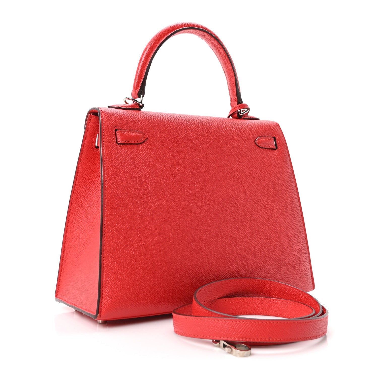 HERMES KELLY 25 SELLIER ROUGE CASAQUE EPSOM SILVER HARDWARE