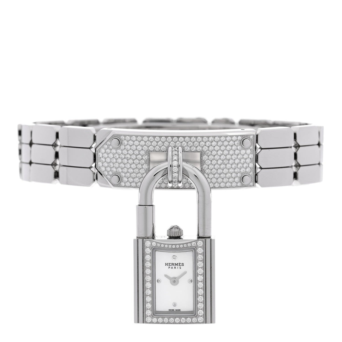 Hermes Kelly 16MM Quartz Watch Stainless Steel with Diamonds