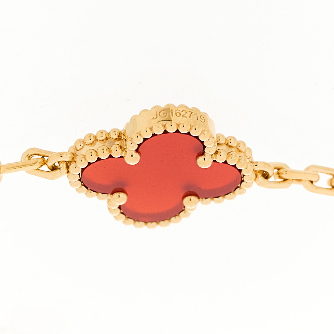 Van Cleef & Arpels 18K Yellow Gold Carnelian 5 Motif Vintage Alhambra Bracelet