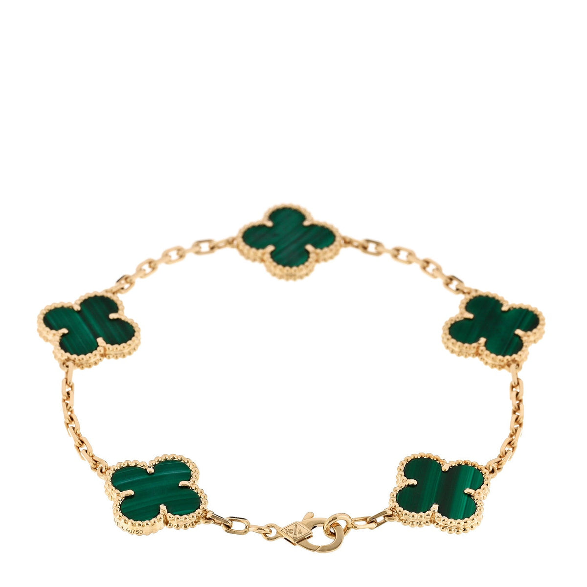 Van Cleef & Arpels Vintage Alhambra 5 Motifs Bracelet Malachite 18K Yellow Gold