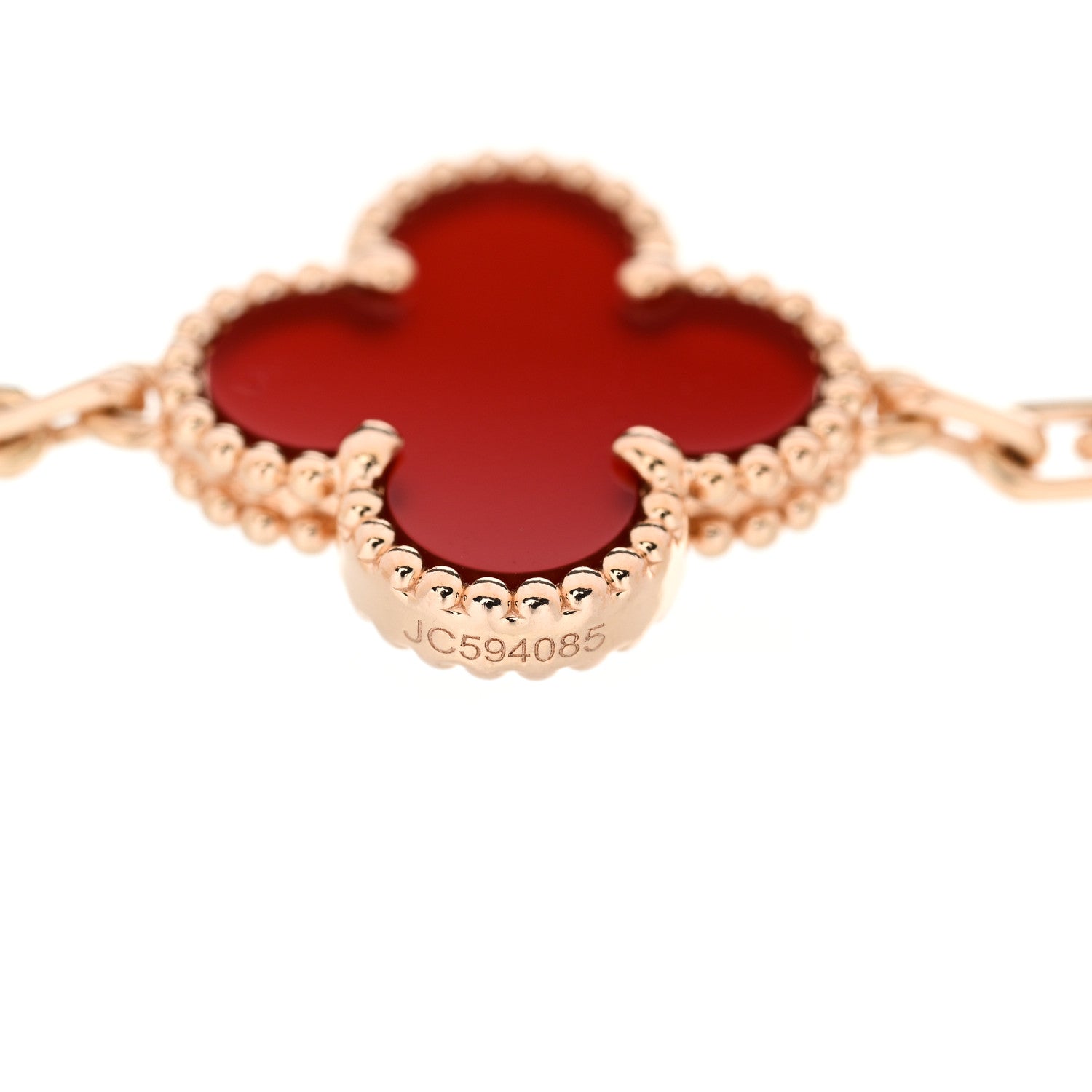 Van Cleef & Arpels 18K Rose Gold Carnelian 5-Motif Guilloche Vintage Alhambra Bracelet