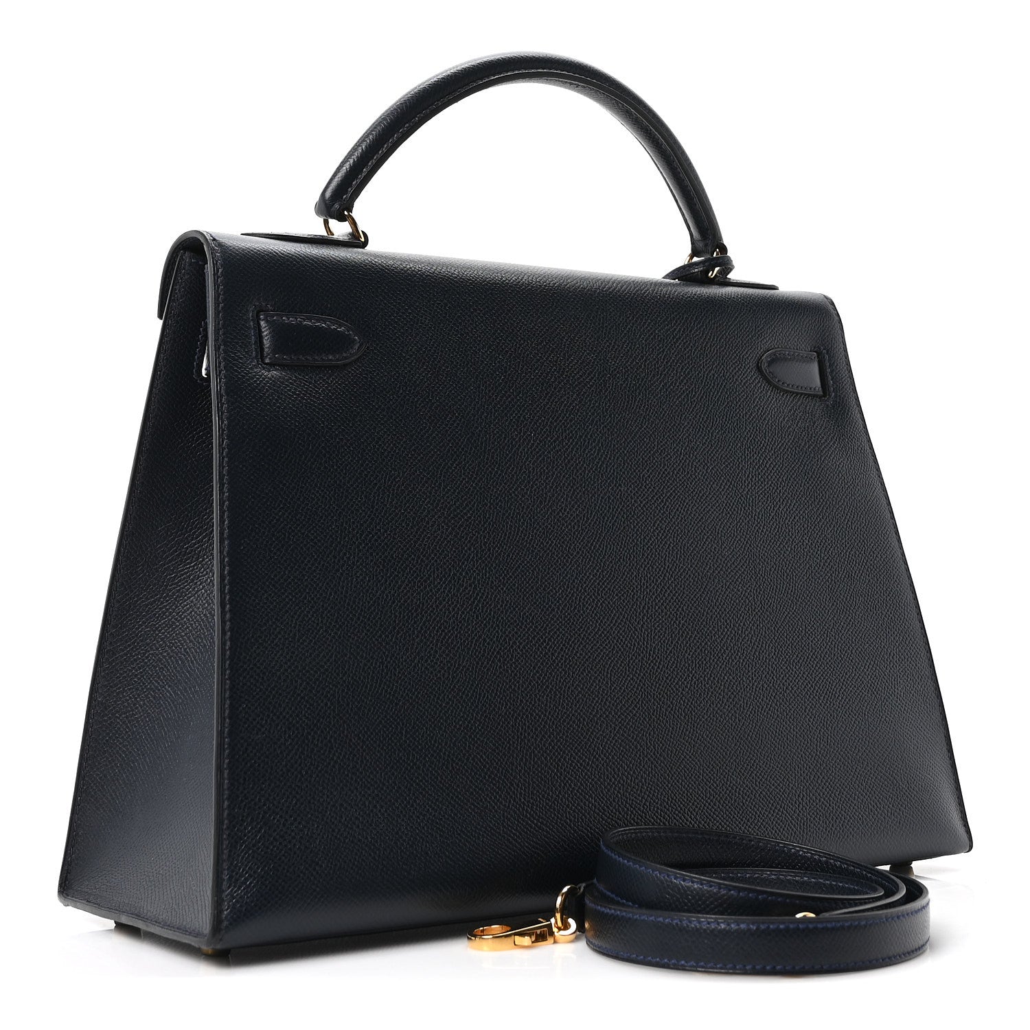 HERMES KELLY 32 SELLIER BLEU MARINE COURCHEVEL GOLD HARDWARE