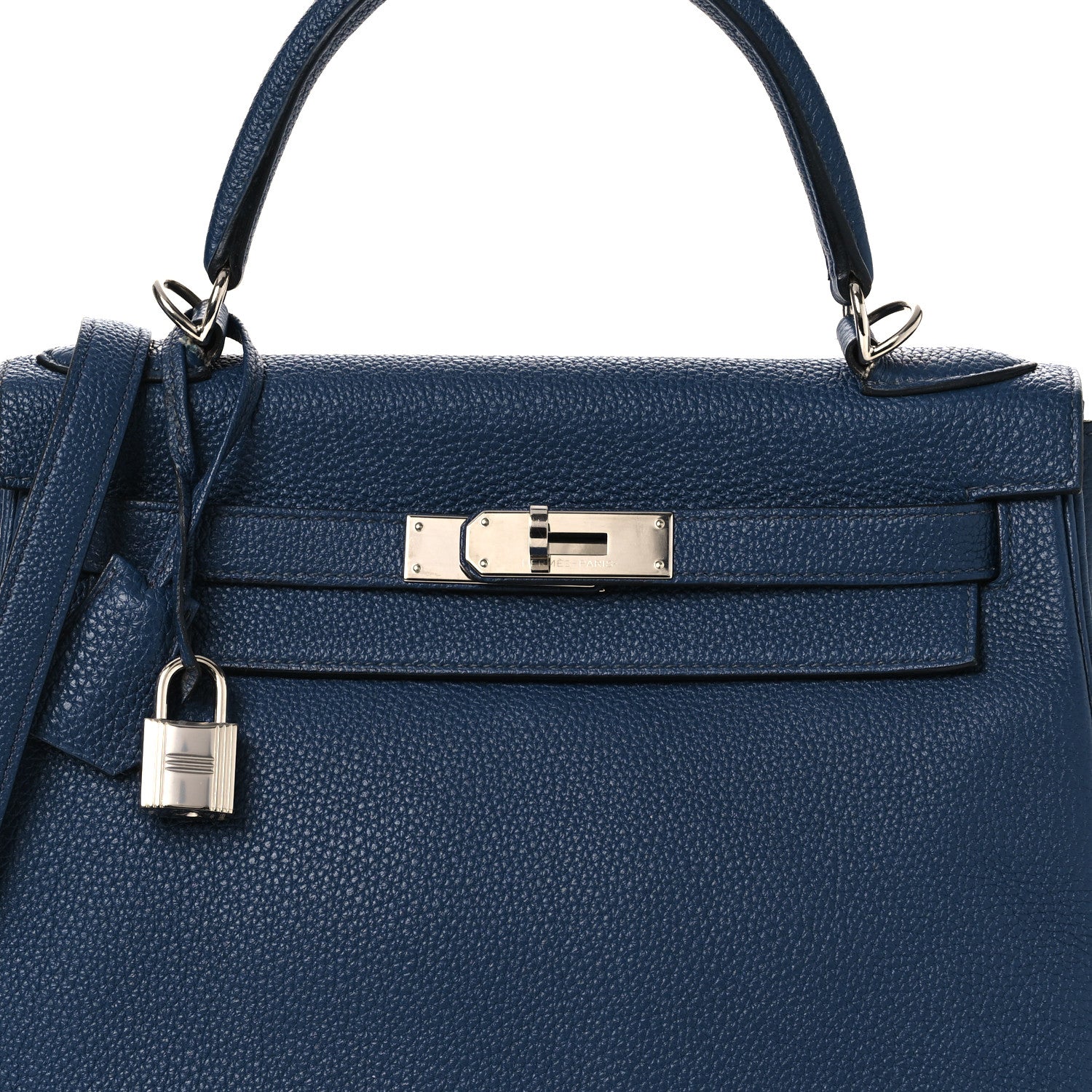 HERMES KELLY 28 RETOURNE BLEU DE PRUSSE TOGO SILVER HARDWARE