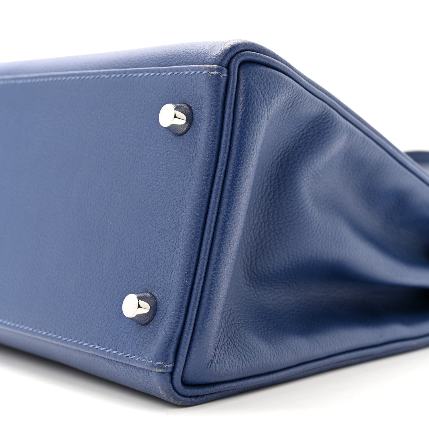HERMES KELLY 28 RETOURNE VERSO BLEU BRIGHTON CAPUCINE EVERCOLOR SILVER HARDWARE