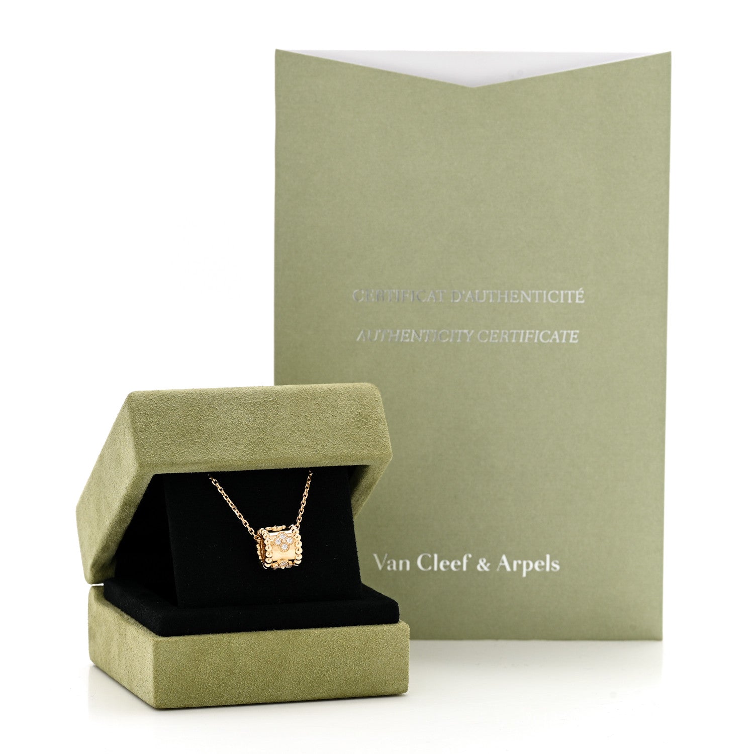 Van Cleef & Arpels 18K Yellow Gold Diamond Small Pearly Clover Pendant Necklace