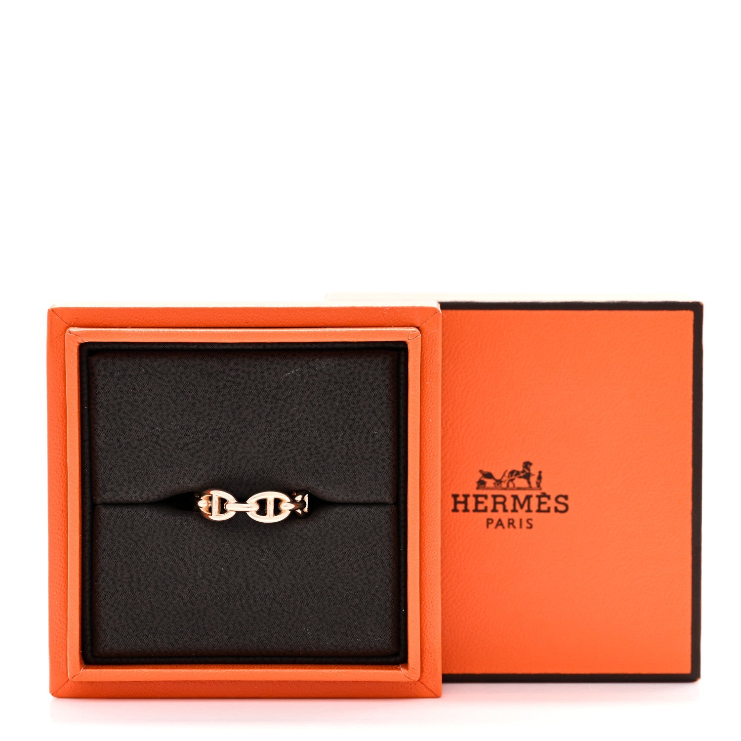 Hermes 18K Rose Gold PM Chaine d'Ancre Enshine Ring, Size 53, 6.5