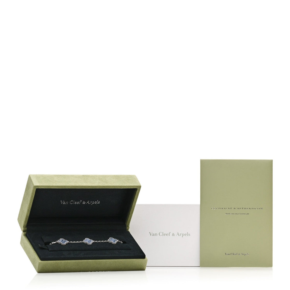 Van Cleef & Arpels Vintage Alhambra 5 Motifs Bracelet Chalcedony 18K White Gold