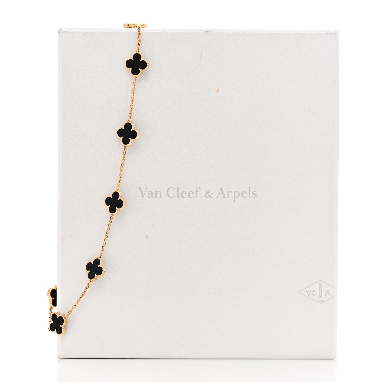 Van Cleef & Arpels 18K Yellow Gold Black Onyx 10 Motif Vintage Alhambra Necklace