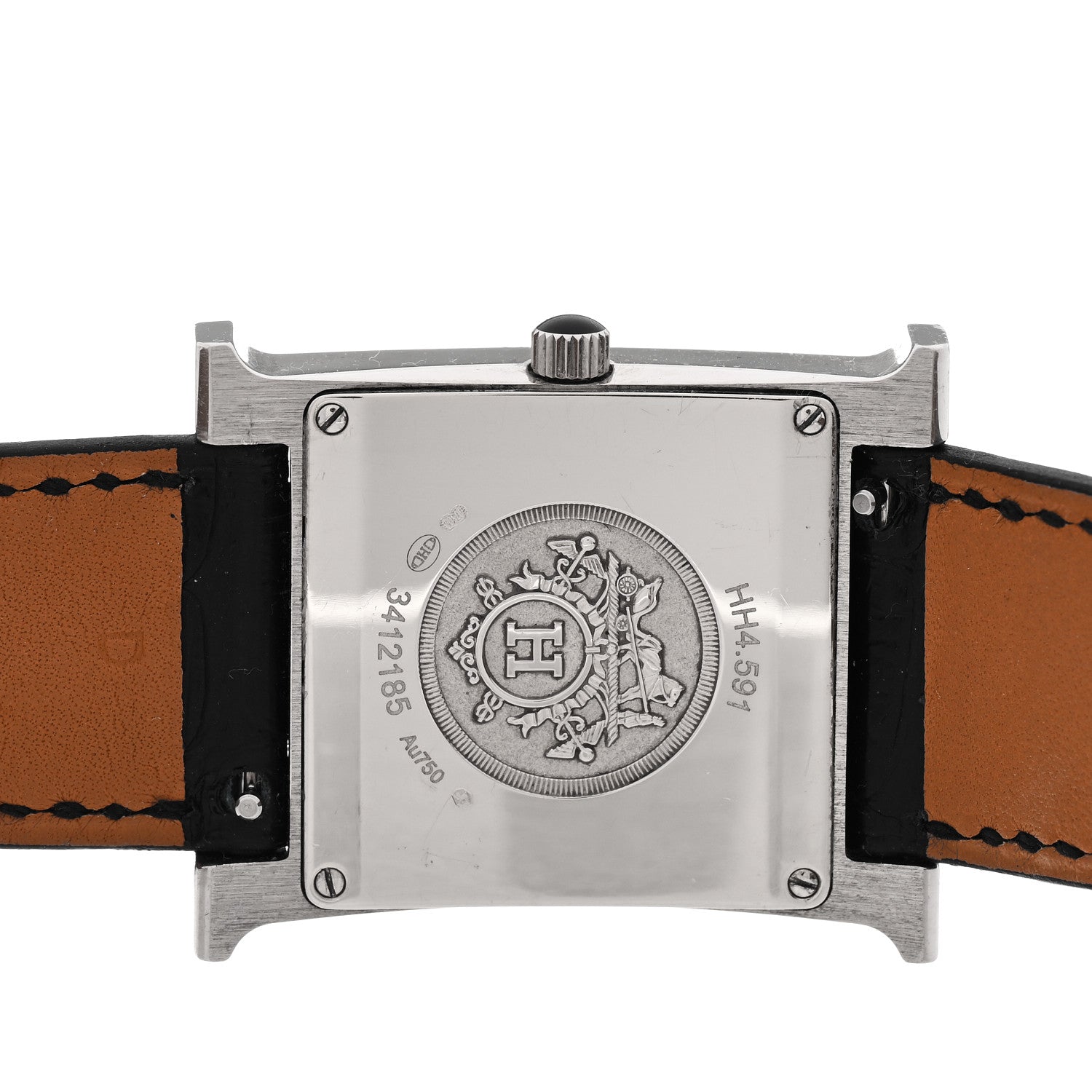 Hermès 18K White Gold Alligator Leather Diamond and Gray Sapphire 26mm H Watch Hour Quartz Watch Noir