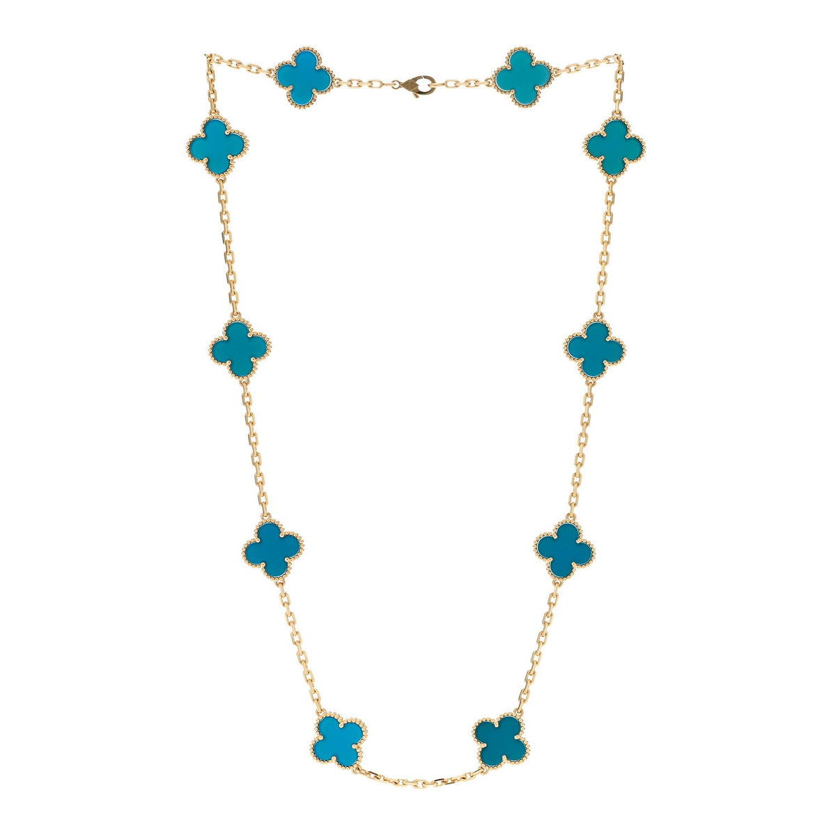 Van Cleef & Arpels Vintage Alhambra 10 Motifs Necklace Blue Agate 18K Yellow Gold