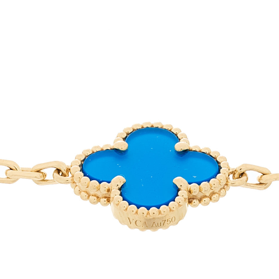 Van Cleef & Arpels Vintage Alhambra 5 Motifs Bracelet Blue Agate 18K Yellow Gold