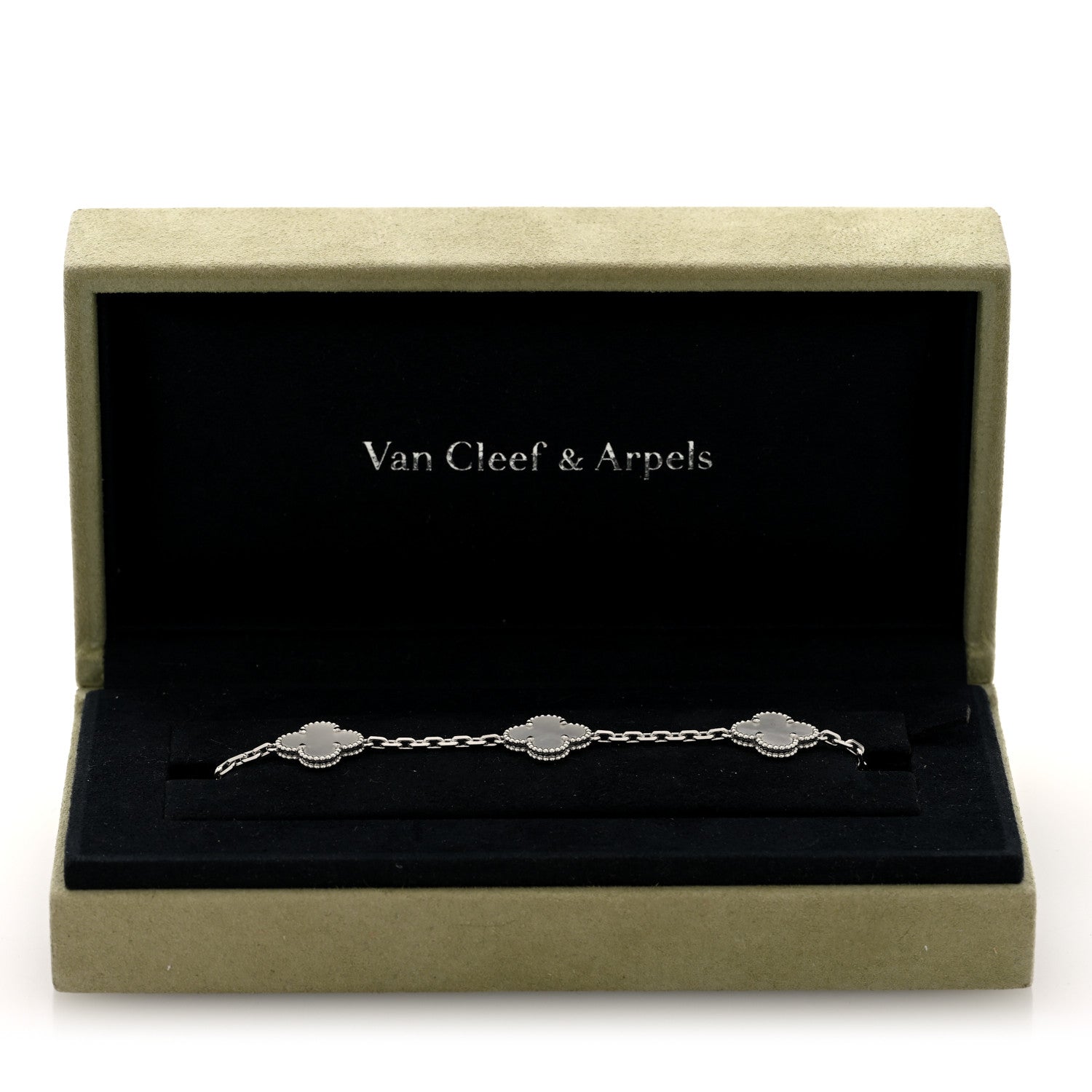 Van Cleef & Arpels 18K White Gold Mother-of-Pearl 5-Motif Vintage Alhambra Bracelet