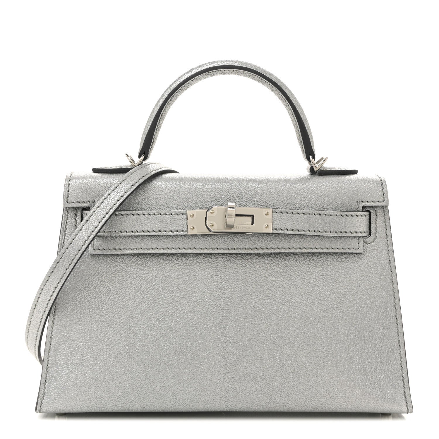 Hermès Mini Kelly 20 Sellier Argent Chevre Silver Hardware