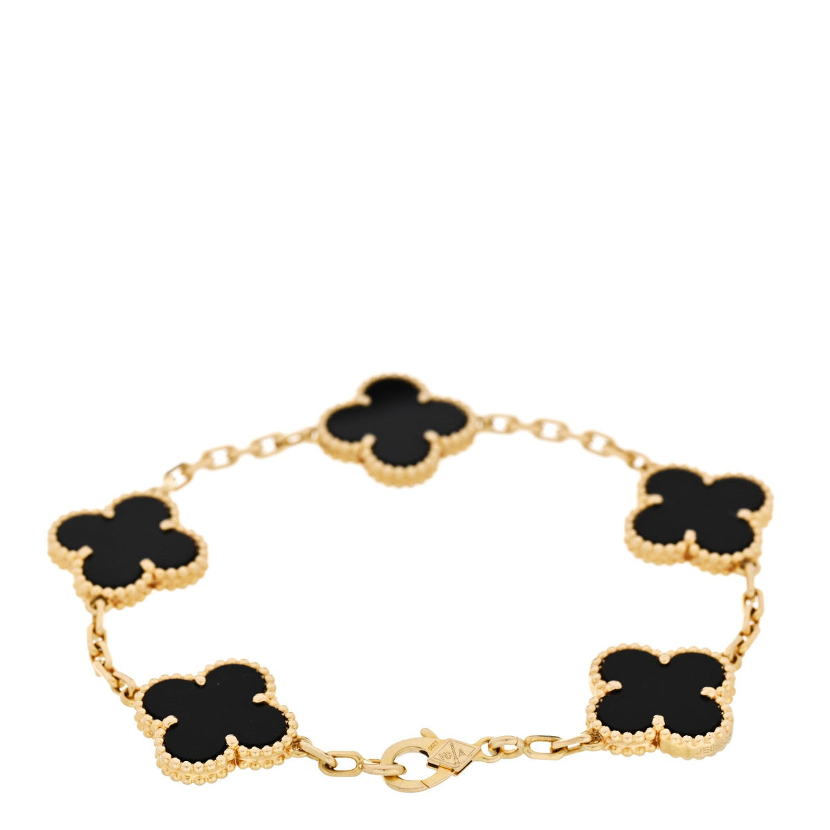 VAN CLEEF & ARPELS VINTAGE ALHAMBRA 5 MOTIFS BRACELET BLACK ONYX 18K YELLOW GOLD