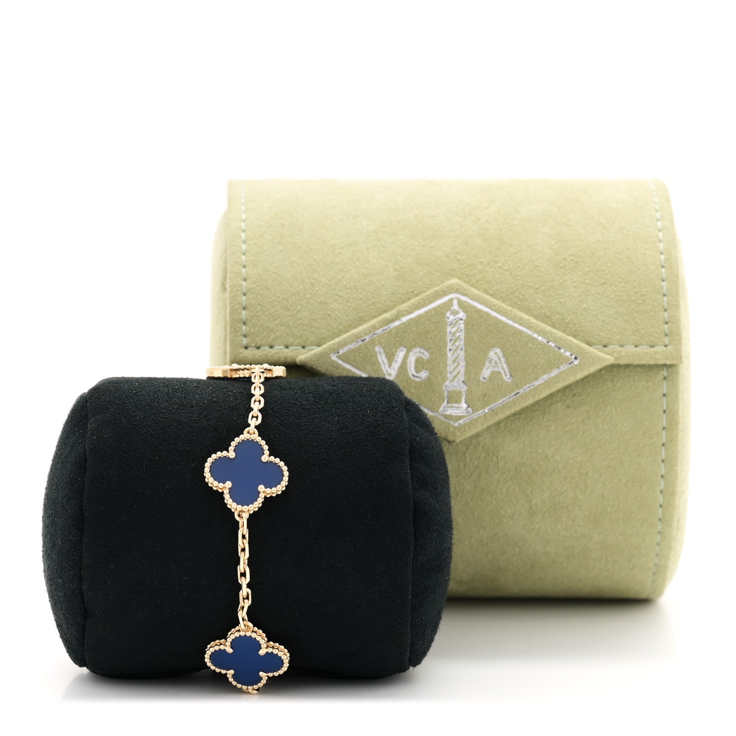 Van Cleef & Arpels 18K Yellow Gold Blue Agate 5 Motif Vintage Alhambra Bracelet