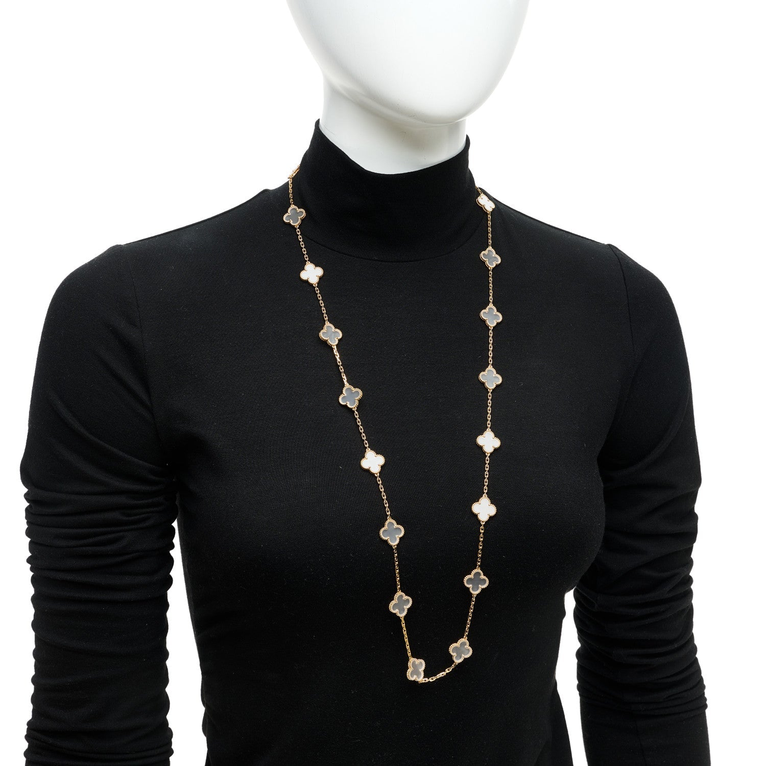 Van Cleef & Arpels 18K Yellow Gold Rock Crystal 20-Motif Vintage Alhambra Necklace