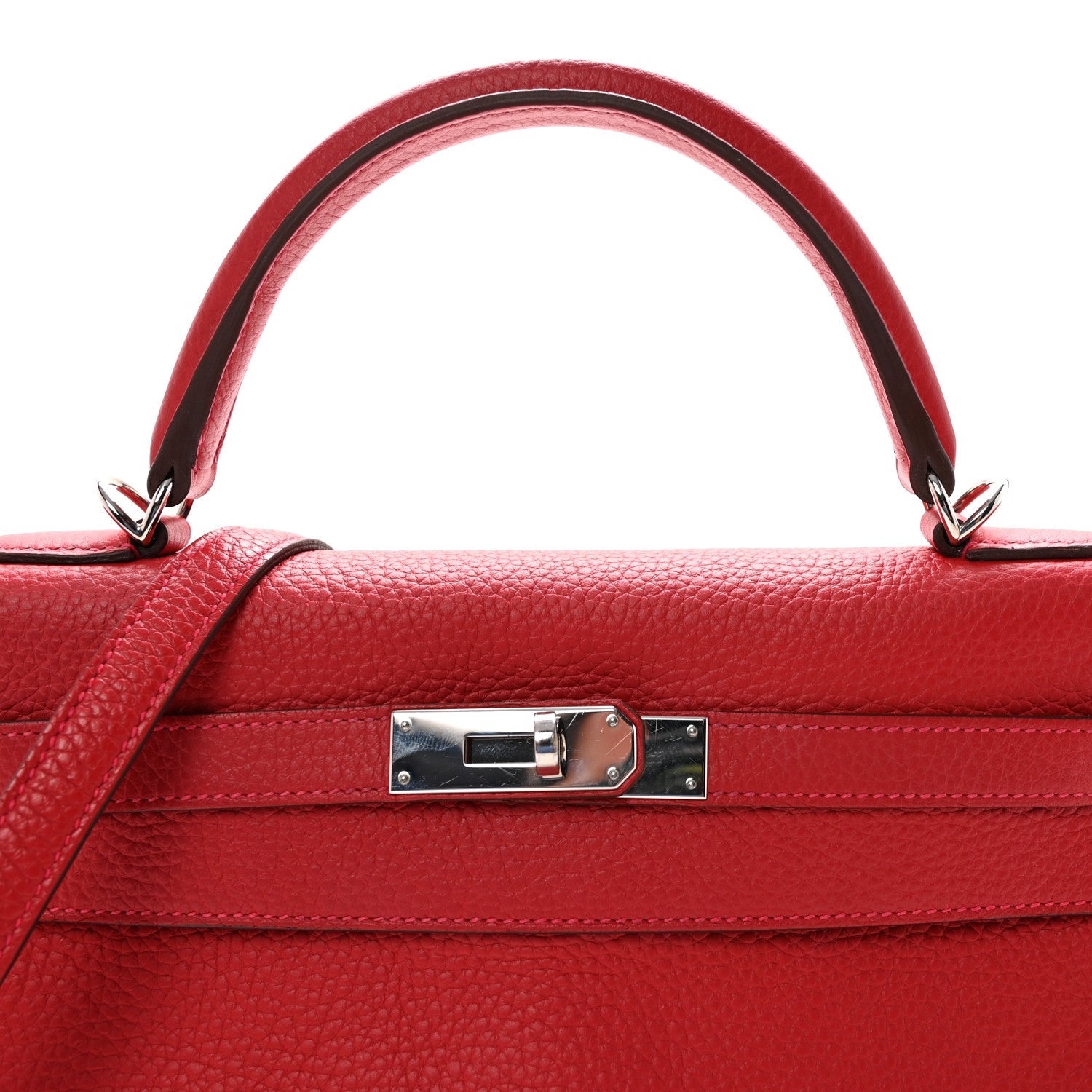 HERMES KELLY 32 RETOURNE ROUGE CASAQUE TOGO SILVER HARDWARE