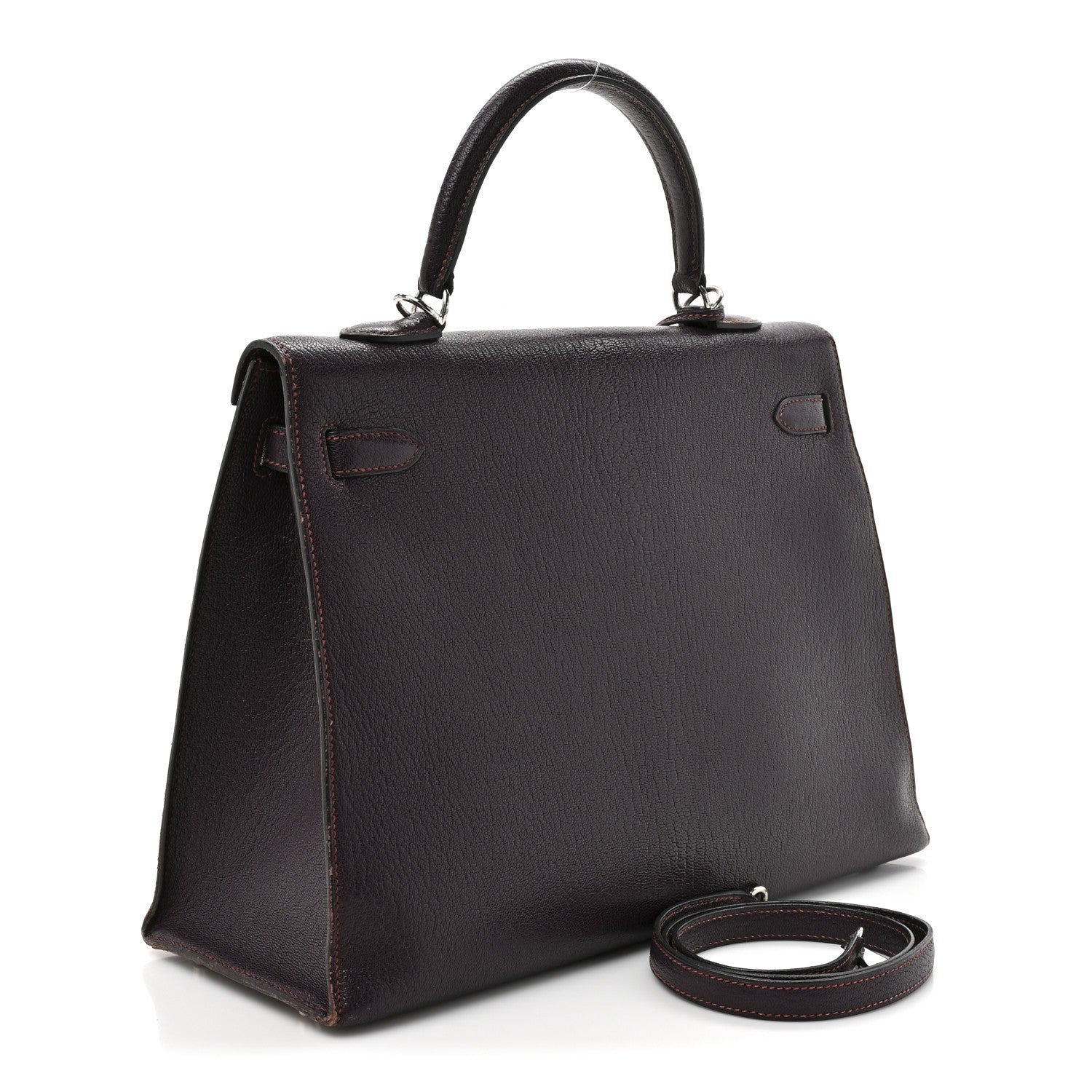 HERMES KELLY 35 SELLIER RAISIN CHEVRE SILVER HARDWARE