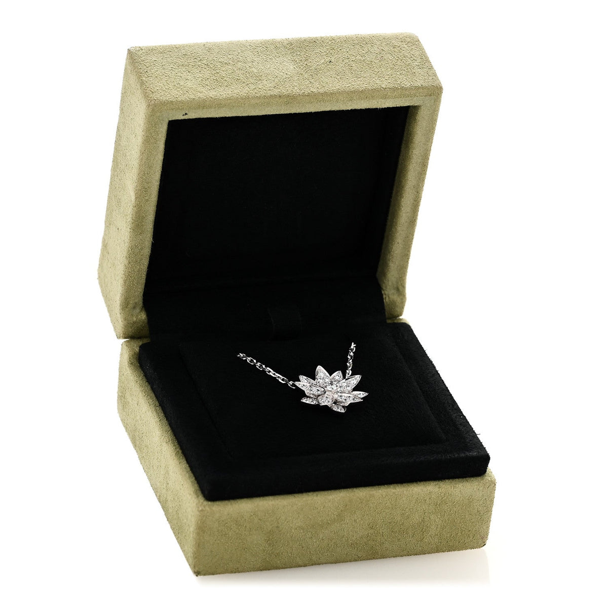 VAN CLEEF & ARPELS SMALL LOTUS PENDANT NECKLACE DIAMOND 18K WHITE GOLD