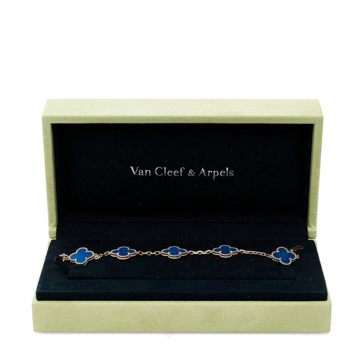 Van Cleef & Arpels Vintage Alhambra 5 Motifs Bracelet Blue Agate 18K Yellow Gold