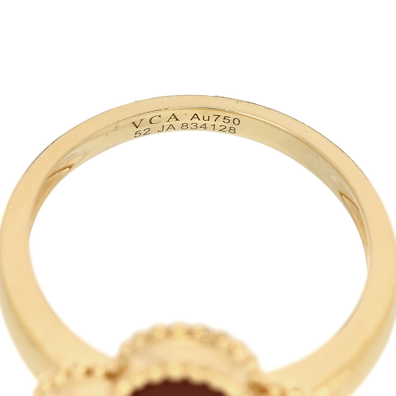 Van Cleef & Arpels 18K Yellow Gold Diamond Carnelian Vintage Alhambra Ring 52 6