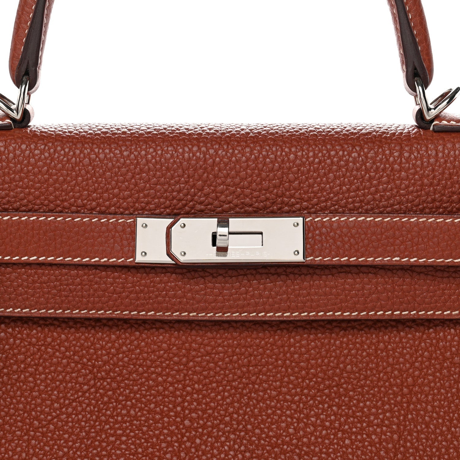 HERMES KELLY 28 RETOURNE SIENNE TOGO SILVER HARDWARE