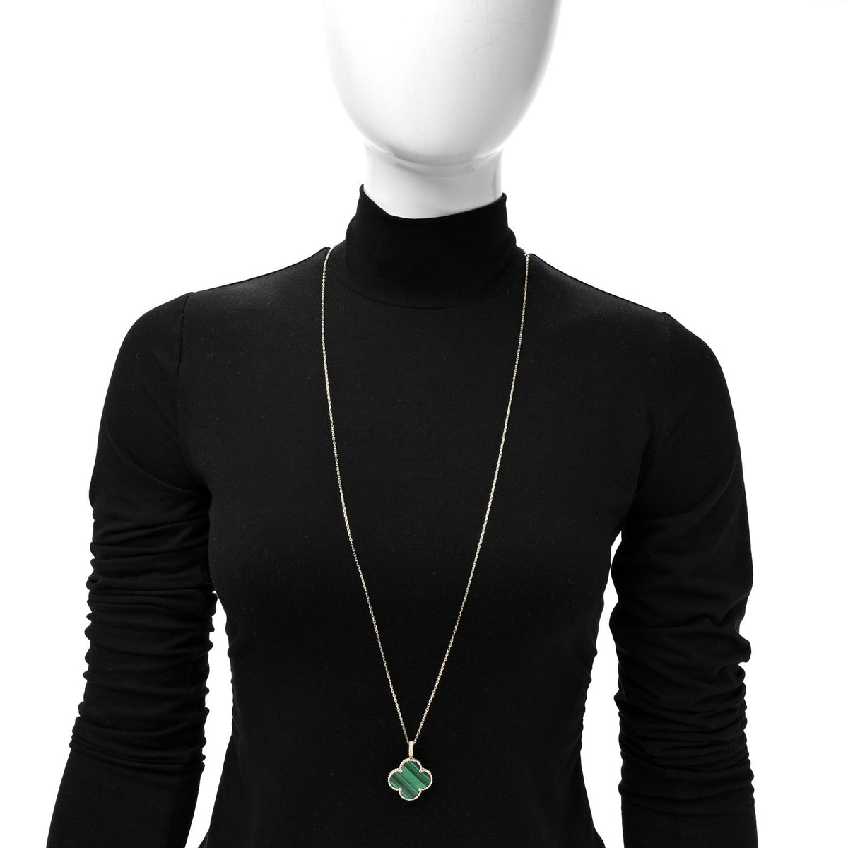 Van Cleef & Arpels Magic Alhambra Pendant Necklace Malachite 18K Yellow Gold