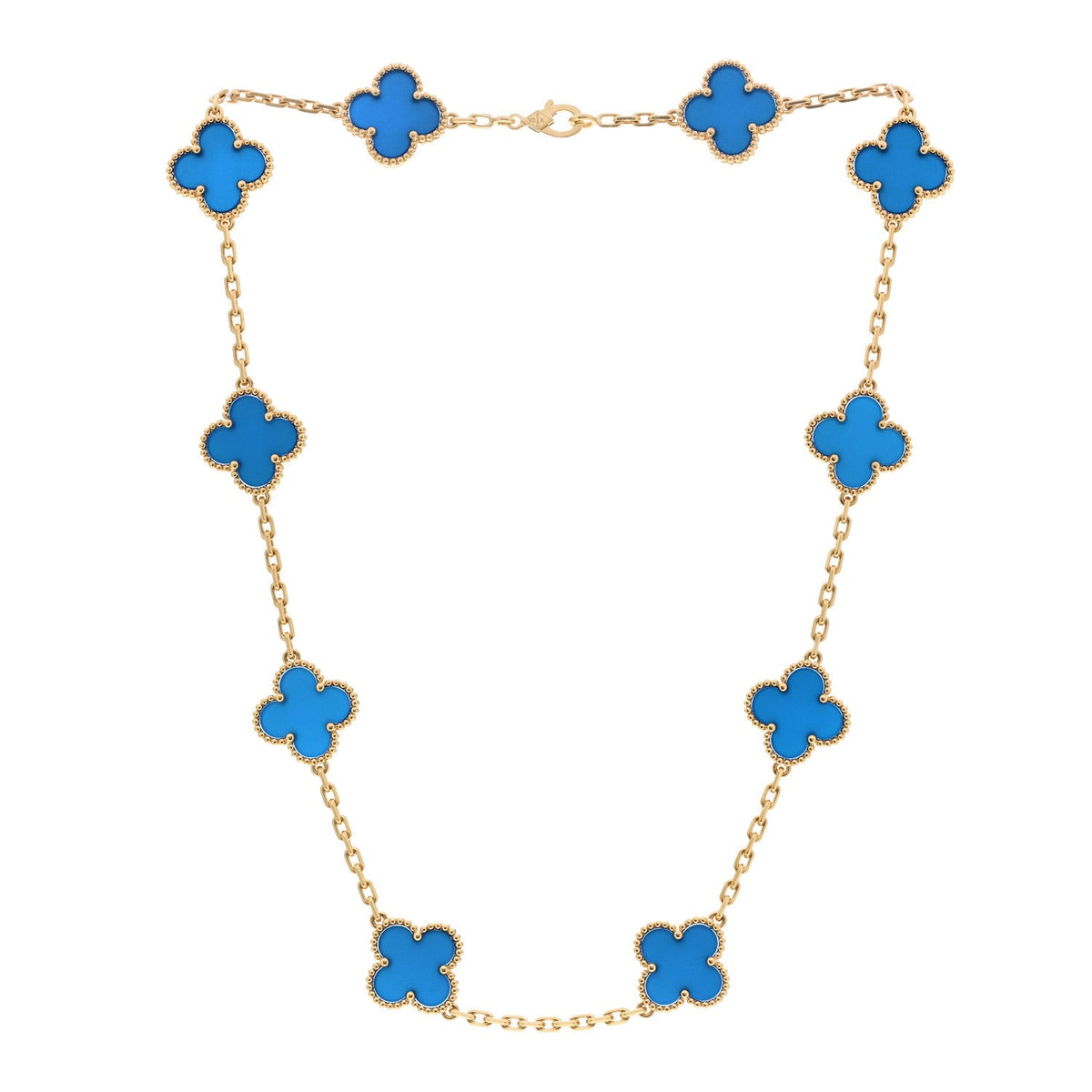 Van Cleef & Arpels Vintage Alhambra 10 Motifs Necklace Blue Agate 18K Yellow Gold