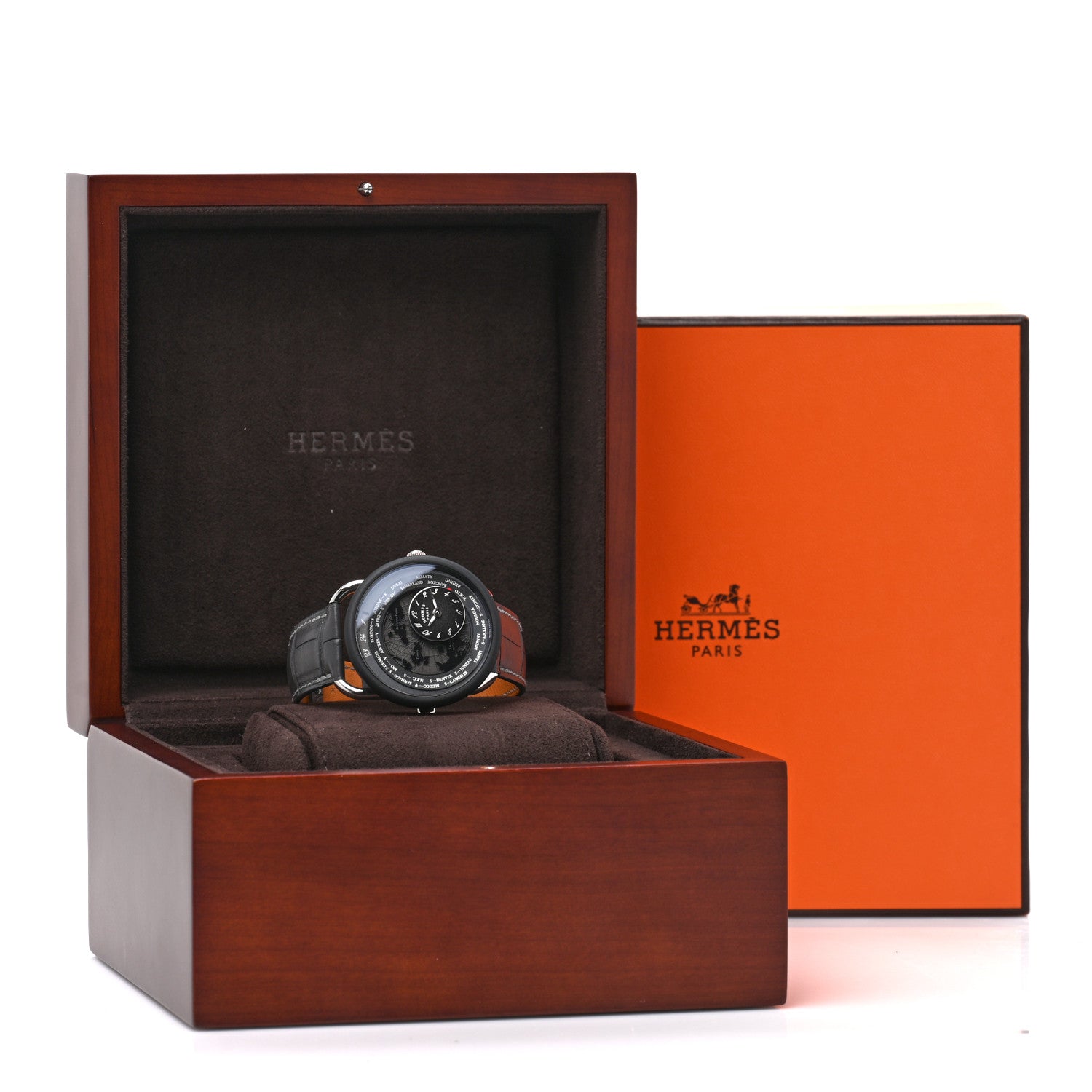 HERMES ARCEAU WATCH 43mm TITANIUM NOIR ALLIGATOR