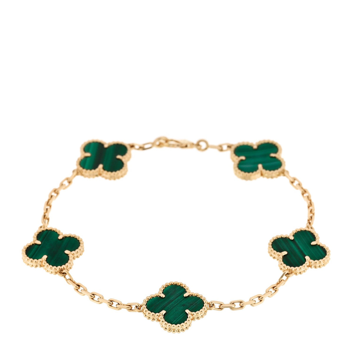 Van Cleef & Arpels Vintage Alhambra 5 Motifs Bracelet Malachite 18K Yellow Gold