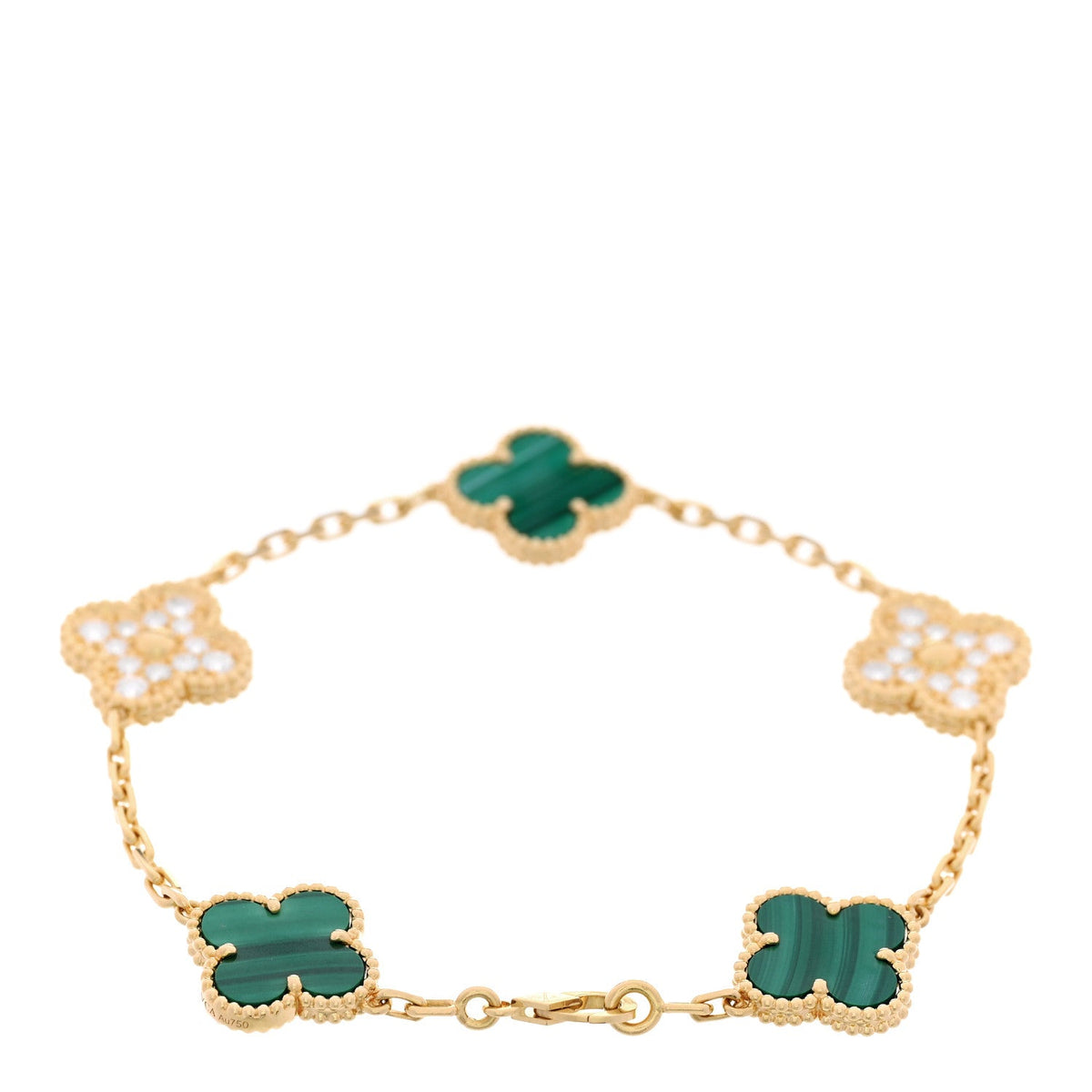 Van Cleef & Arpels Vintage Alhambra 5 Motifs Bracelet Multicolor 18K Yellow Gold