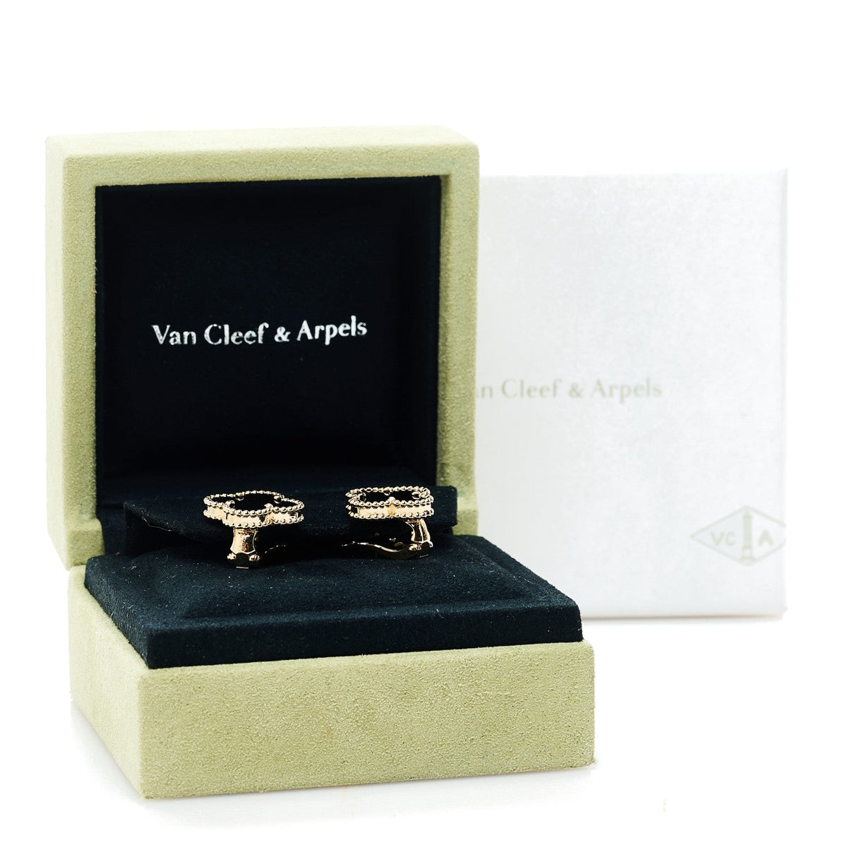 Van Cleef & Arpels Vintage Alhambra Earrings Black Onyx 18K Yellow Gold