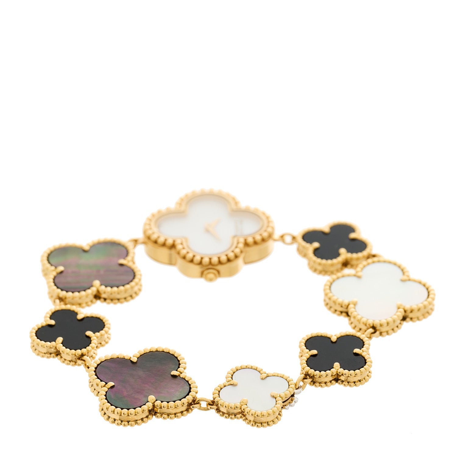 Van Cleef & Arpels 18K Yellow Gold Mother-of-Pearl Black Onyx 26mm Alhambra Quartz Watch