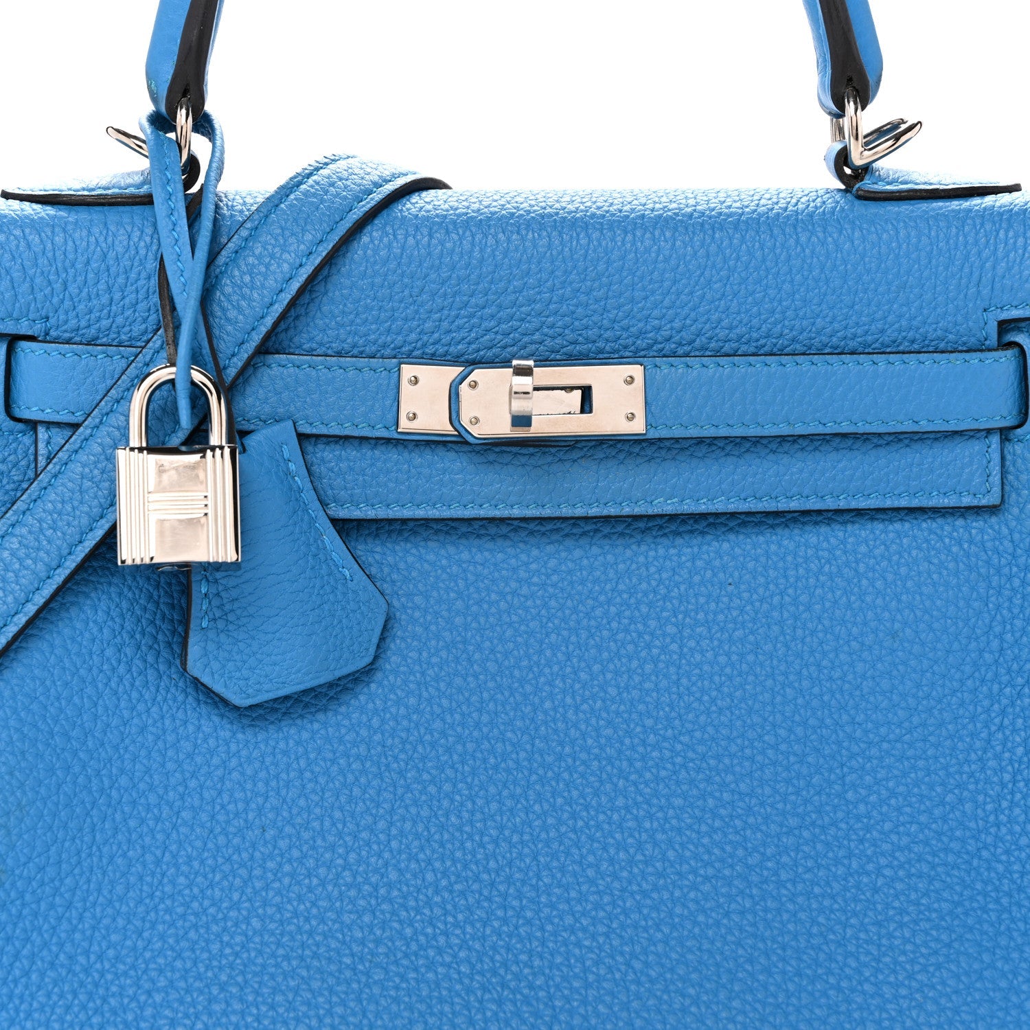 HERMES KELLY 25 RETOURNE BLEU FRIDA TOGO SILVER HARDWARE