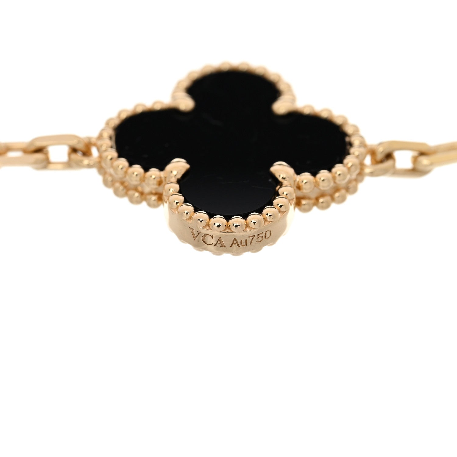 Van Cleef & Arpels 18K Yellow Gold Black Onyx 5 Motif Vintage Alhambra Bracelet