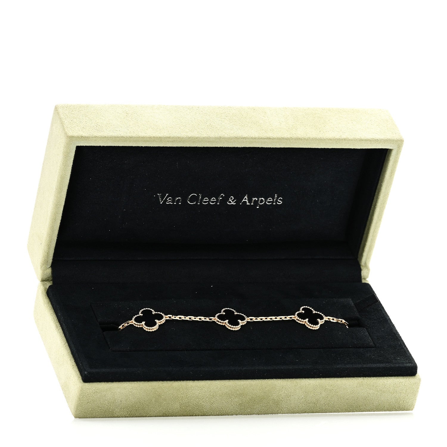 Van Cleef & Arpels 18K Yellow Gold Black Onyx 5 Motif Vintage Alhambra Bracelet