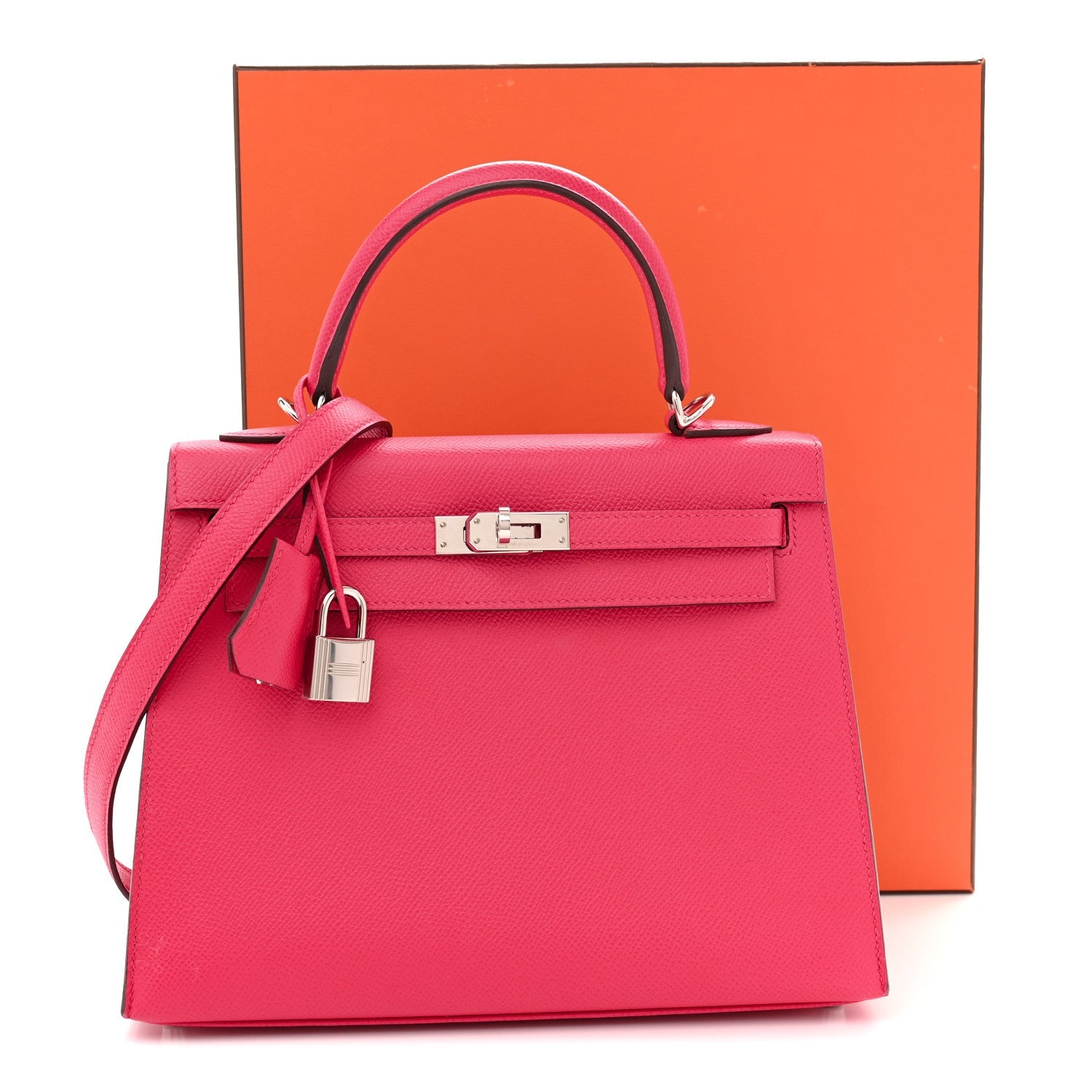 HERMES KELLY 25 SELLIER ROSE EXTREME EPSOM SILVER HARDWARE