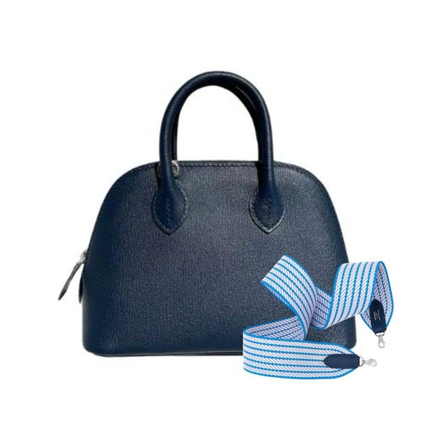 HERMES MINI BOLIDE 1923 DEEP BLEU CHEVRE MYSORE SILVER HARDWARE