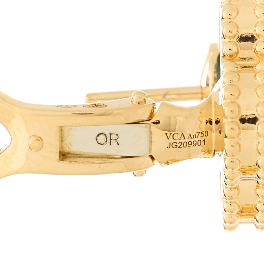 Van Cleef & Arpels 18K Yellow Gold Blue Agate Vintage Alhambra Earrings